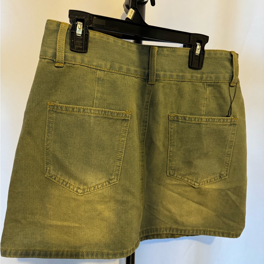 Olive Green Denim Mini Skirt
